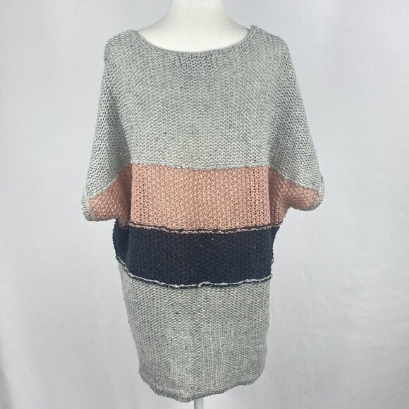 Wildfox Women’s Estate Stripe Open Weave Sweater Sz S Gray Pink Navy - Picture 3 of 9